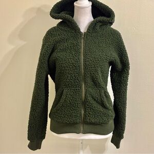 Ci Sono Olive Green Full Zip Hooded Sherpa Fuzzy Fleece Teddy Jacket Size S
